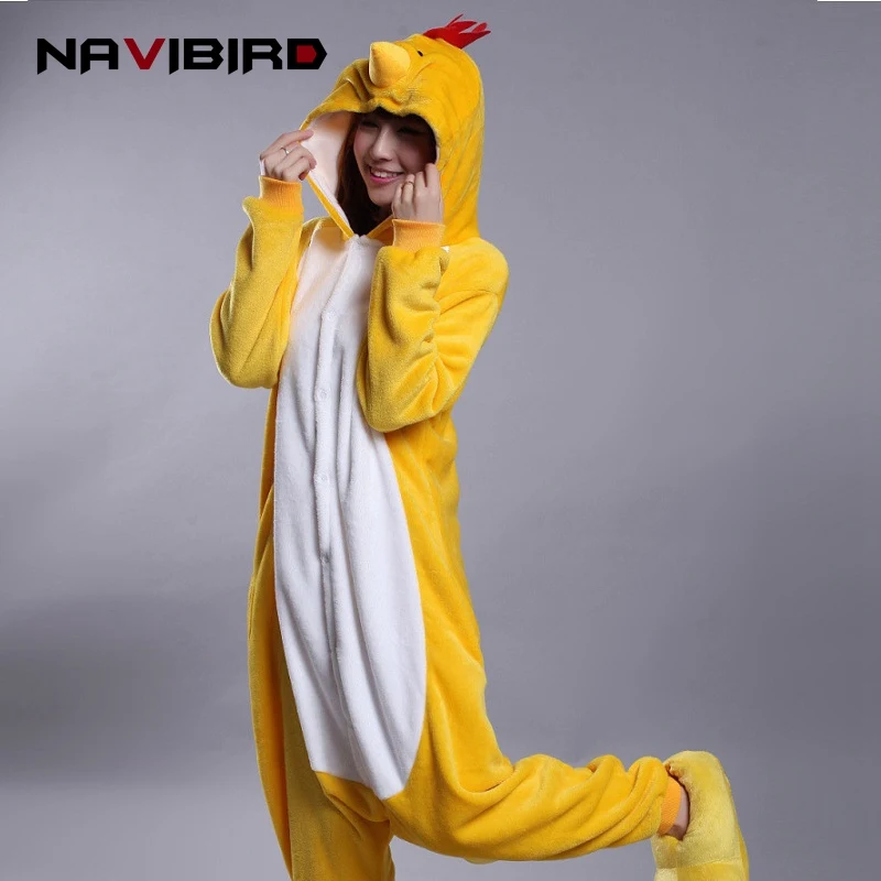 Милые цыплята животных onesies зима Kawaii Kigurumi Новый Китайский Зодиак Аниме пижамы с