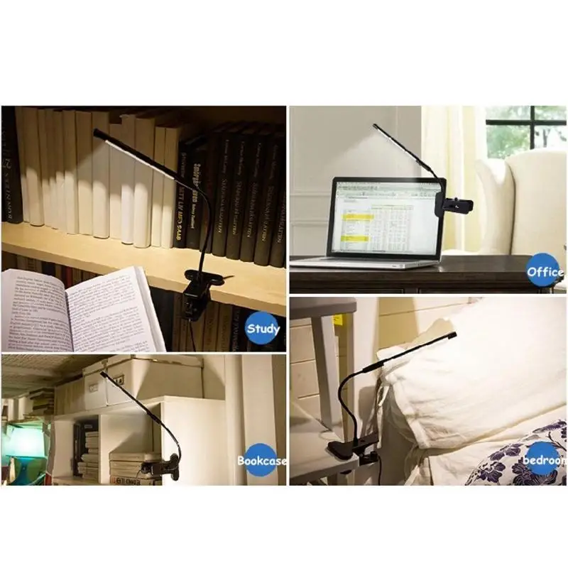 1 шт. Регулируемая USB лампа для чтения светодиодный DC 5 в сенсорный Диммируемый 2835 SMD книжный свет гибкий зажим Настольная лампа для ноутбука лампы для спальни