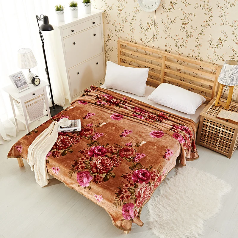 Luxurious flower Chinese style Fleece Blankets for Beds pink throw