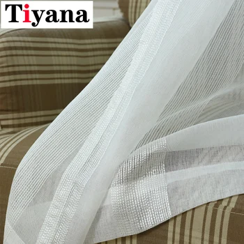 

Simple Modern Pure White Striped Sheer Curtains For Living Room Summer Gauze Purple Window Screen Door Balcony Cortina P37D3
