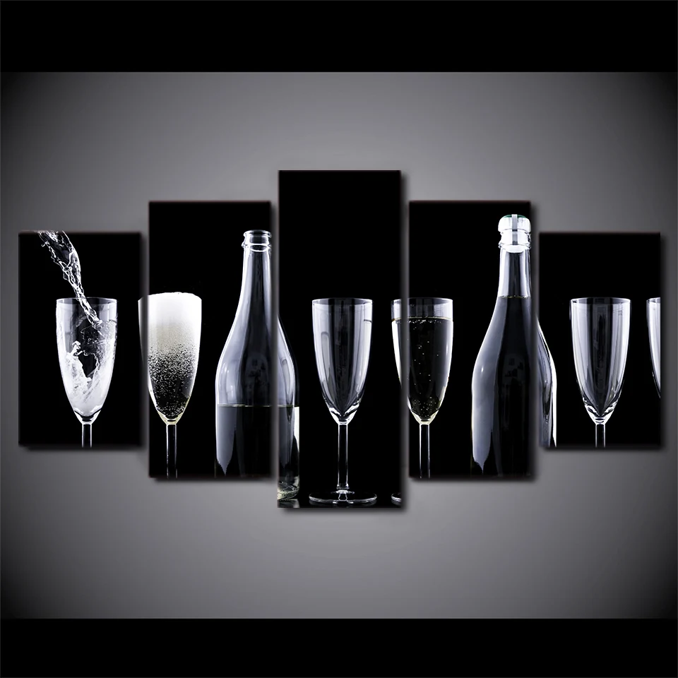 HD Printed Poster Home Wall Art Decor Frame 5 Piece Glasses Bottles