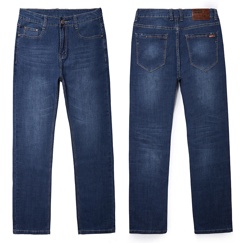 Мужские повседневные джинсы больших размеров 32-52, высококачественные хлопковые прямые брюки, модные мужские легкие модные летние длинные брюки, HLX154