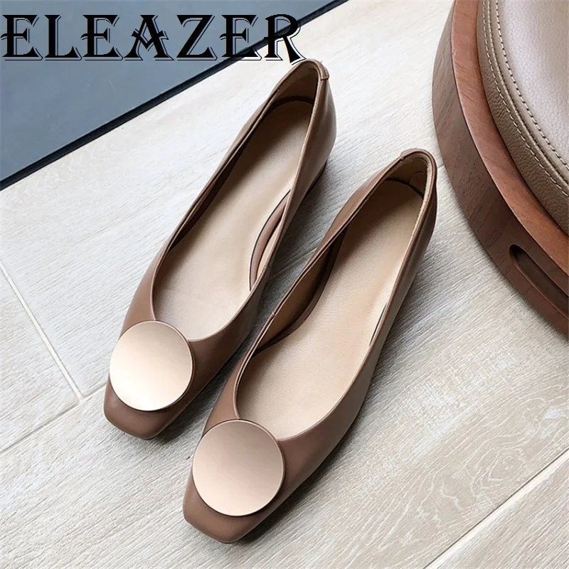 

2019 Eleazer New Style Women's Cow Leather Casual Autumn and Spring Metal Decoration Fashion Thick With pumps