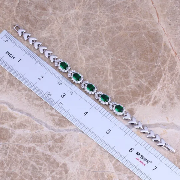 Шелковистый зеленый кубический цирконий белый CZ 925 пробы серебряный браслет цепочка 7 дюймов S0401