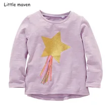 Little maven/детская брендовая одежда для маленьких девочек коллекция года, Новое поступление, осенняя хлопковая футболка с длинными рукавами и круглым вырезом для девочек, фиолетовая футболка 51112