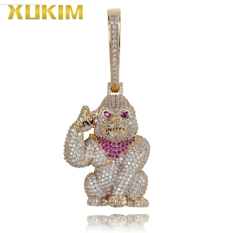 

PH046-G Xukim Jewelry Hip Hop Iced Out Animal Orangutan Gorilla Pendant Necklace