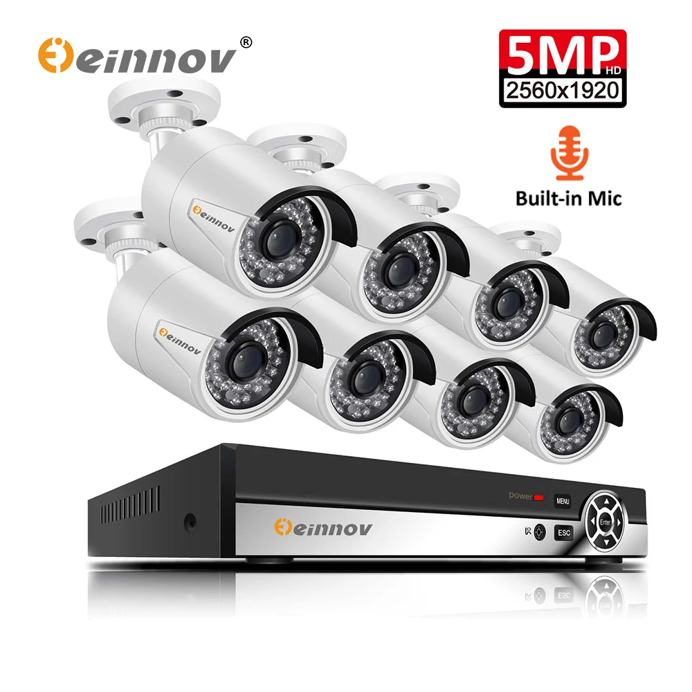 

Einnov 5MP 8CH Audio Record Outdoor Video Surveillance Kit POE Camera POE NVR Set Home Security Camera System CCTV Kit P2P HD
