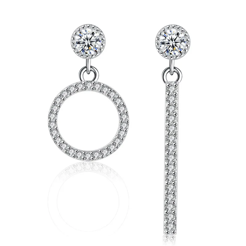 

Geometric Asymmetry 925 Sterling Silver Statement Earrings with Cubic Zirconia Fashion Drop Earring Jewelry Top Quality