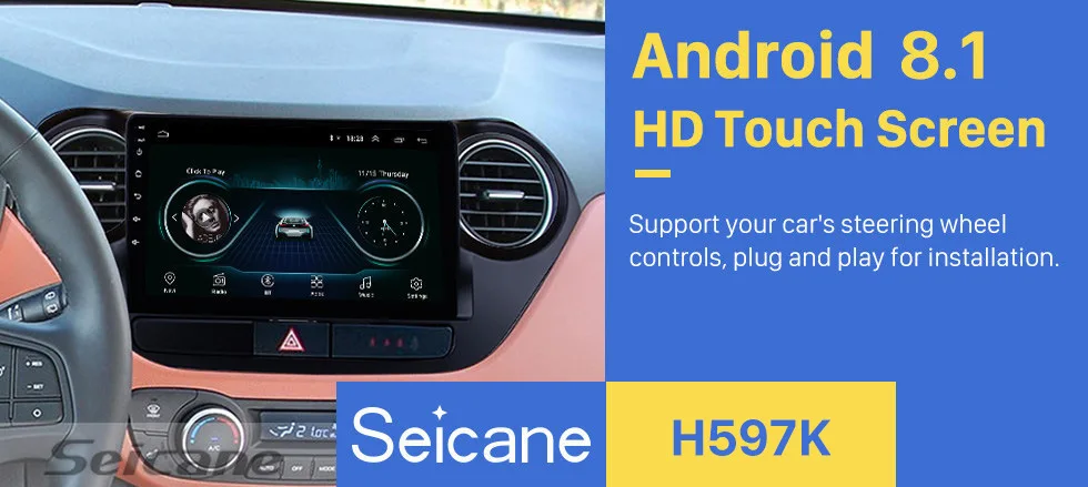 Seicane Android 8,1 2Din GPS; стереооборудование для автомобиля для 2013 HYUNDAI I10 левый руль 9 дюймов головное устройство мультимедийный плеер