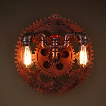 

Loft Style Vintage Wall Lamp Industrial Wall Lights Creative Wooden Gear Edison Lamp Bar Coffee Shop Art Deco Lighting