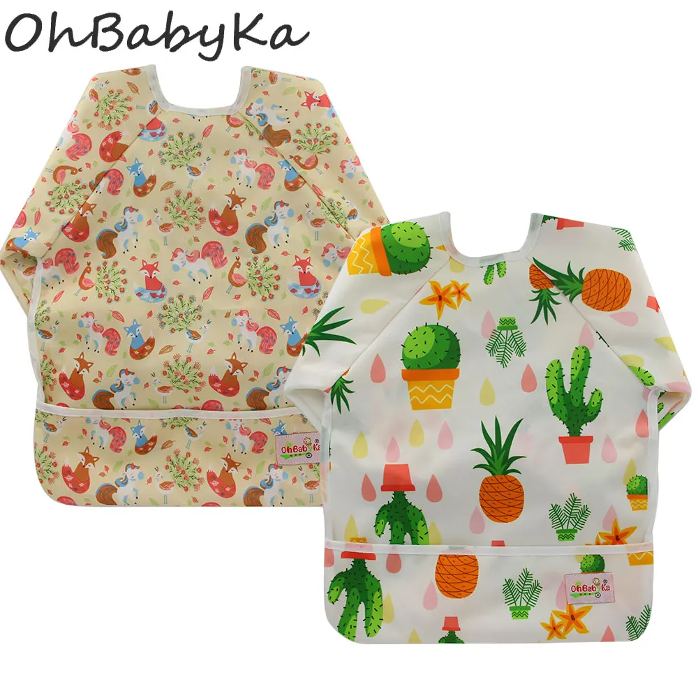 Моющиеся Многоразовые нагрудники Ohbabyka для кормления детей с длинными рукавами и