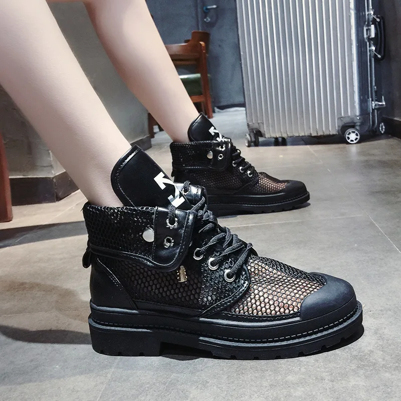 Women's boot 2019 new elevated motorcycle Martin boot women's summer aerated mesh hollowed-out boot shoes womens shoes fashion Women's boot 2019 new elevated motorcycle Martin boot women's summer aerated mesh hollowed-out boot shoes womens shoes fashion