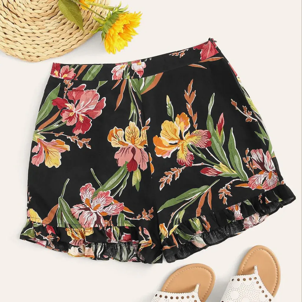 

Shorts Women Printing Mid Waist Loose Shorts Elastic Waist Pantalones Cortos Mujer Spodenki Damskie Short Feminino Korte Broek