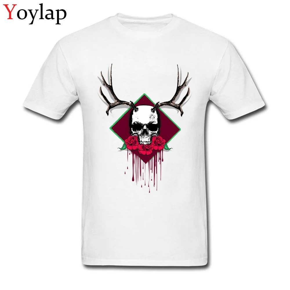 Casual Tops T Shirt Funky Round Neck Skull and Rose Tattoo Blood 100% Cotton Student T Shirts Group Summer/Autumn Tee-Shirt white
