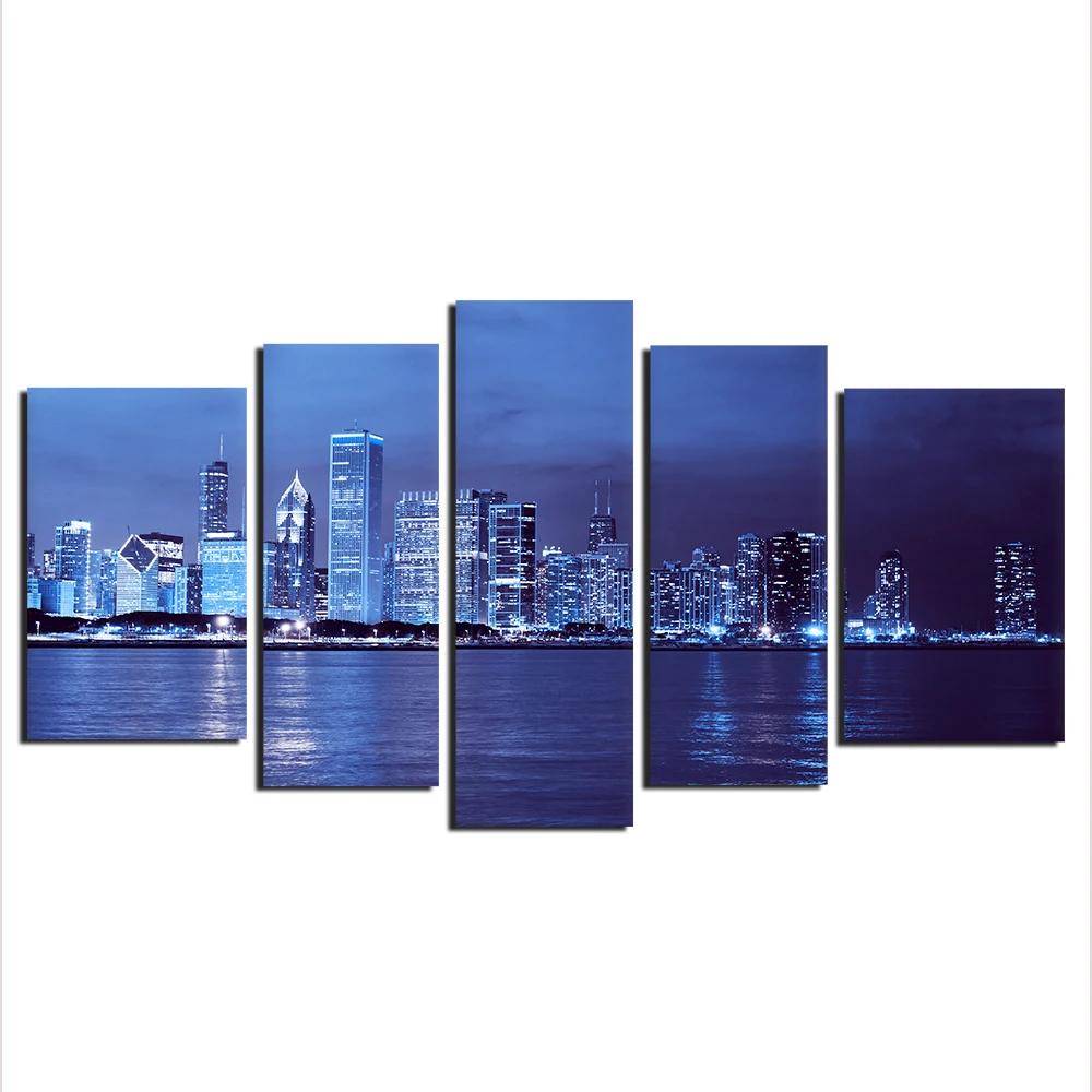 Beautiful Cityscape Night View Print Oil Painting Wall Art on Canvas