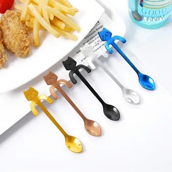 

50PCS Cartoon Kitty Cat Spoon Tea Spoon 304 Stainless Steel Milk Drink Coffee Spoon Teaspoon Bar Kitchen Scoop Spoons Accessorie