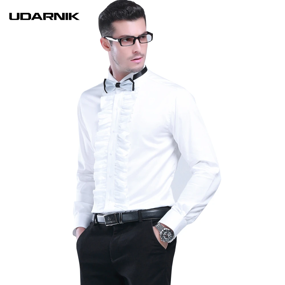 white shirt with ruffle front