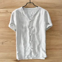 Новые летние льняные мужские Рубашки повседневные мужские рубашки с коротким рукавом дышащие тонкие мужские льняные рубашки бренд#3322