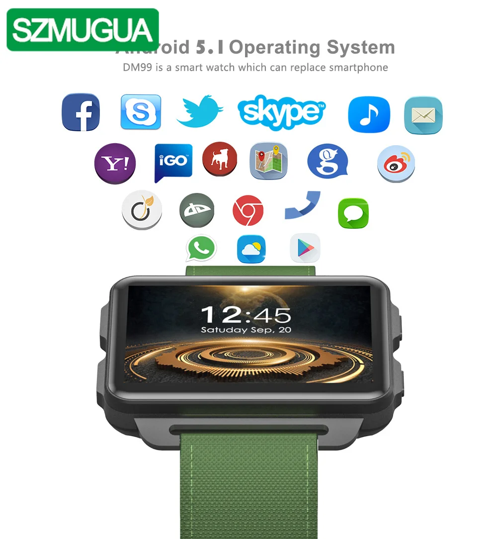 

SZMUGUA Man WaterProof Smart Watch 2.2inch Screen DM99 3G Calling 1.3MP Camera Pedometer Heart Rate For IOS$Android Sport Watch