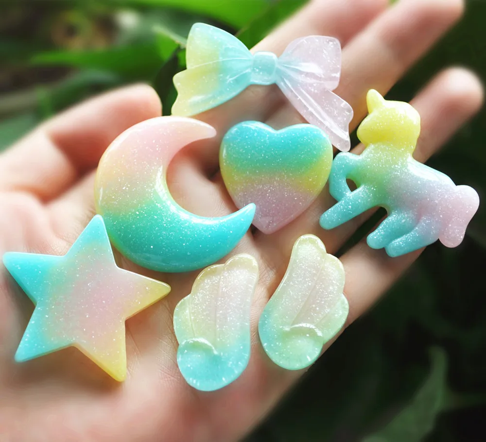 

Diy Craft Hair Accessory 20Pcs Mixed Flat Back Resin Cabochon rainbow color