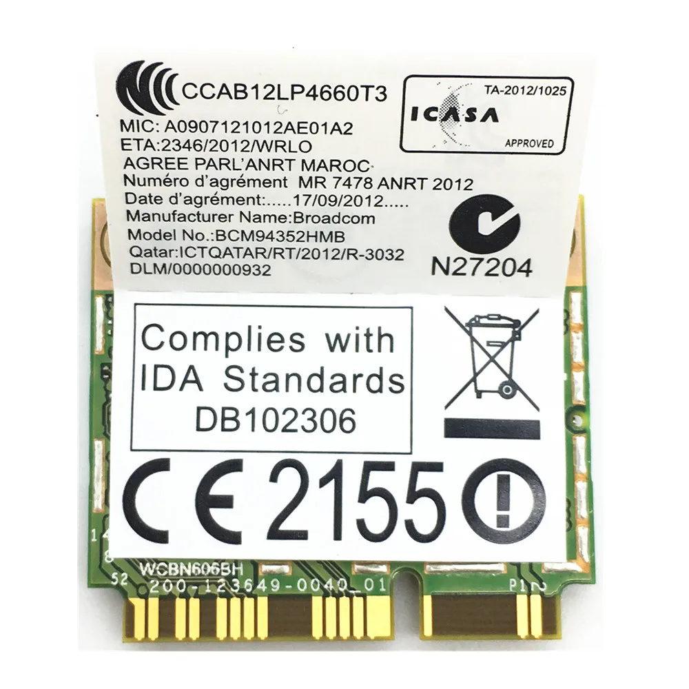 Broadcom 03T8215 BCM94352HMB 802.11ac Dual Band 2x2 Wireless-AC Wifi+Bluetooth 4.0 867Mbps Mini PCI-E Card for Lenovo