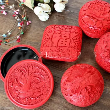 

Wholesale 5Pcs Chinese Handmade Vintage Red Carved Lacquerware Jewelry&Gift Boxes