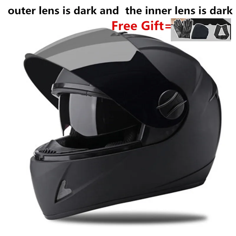 double lens off-road helmets downhill racing mountain full face helmet motorcycle moto cross casco casque capacete - Color: matte-dark  outside