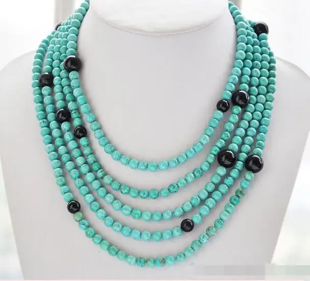 

song voge gem nanJ1727 round blue turquoise round black agate necklace