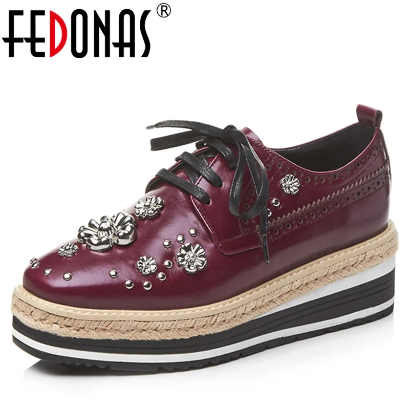 

FEDONAS 1Fashion Women Basic Pumps Genuine Leather Spring Autumn Wedges High Heels Shoes Woman Round Toe Casual Rivets Shoes