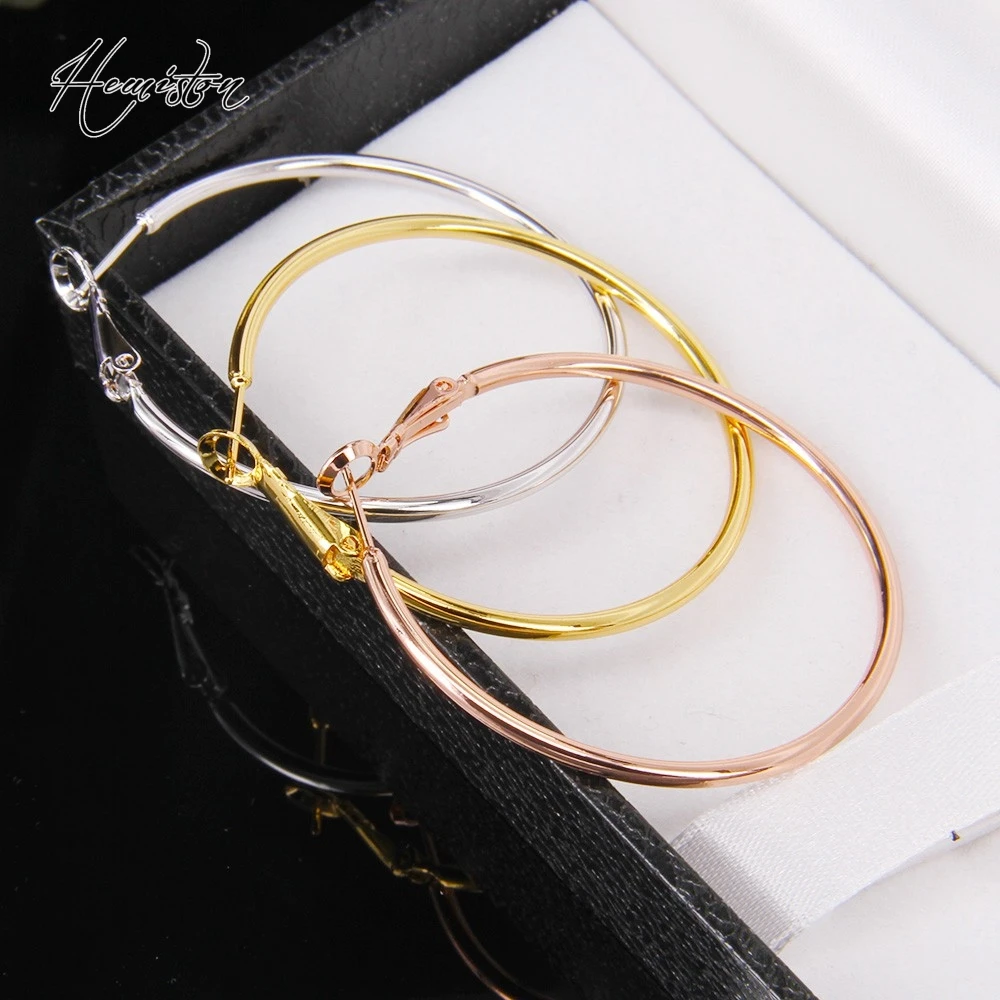 

Hemiston Brand Simplicity Three Color Big Female Hoop Earrings, Bijoux Jewelry For Women Female Party Gift TF 051