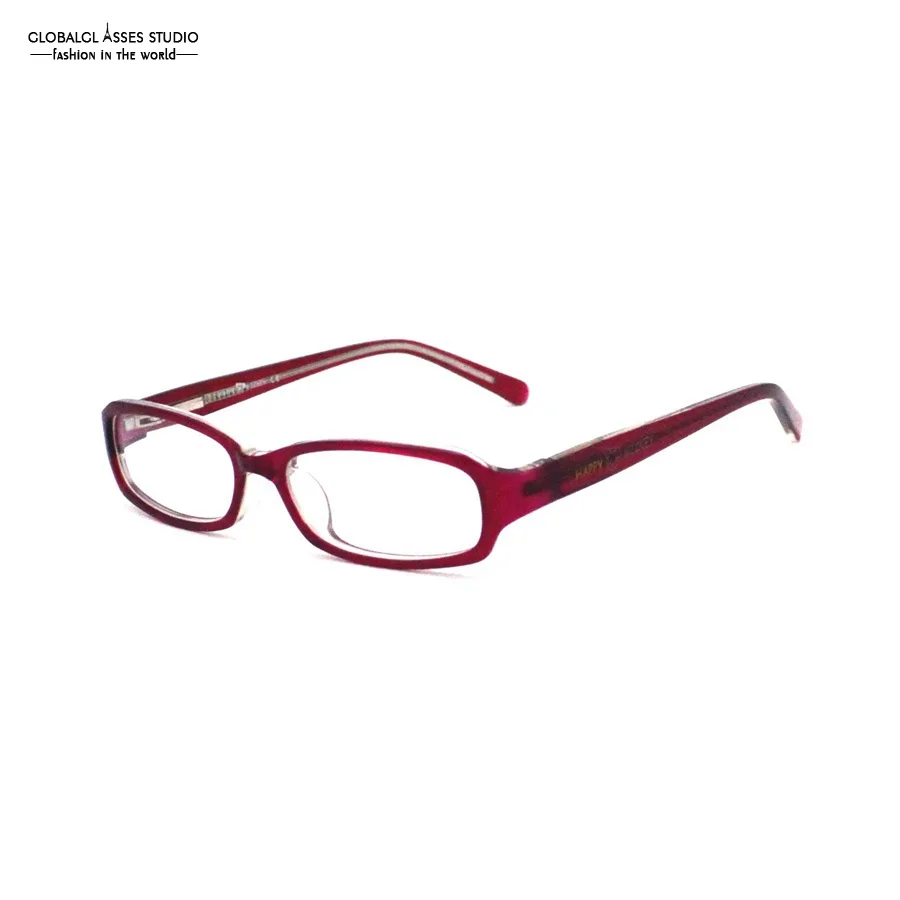 

High Quality Oval Kids' Acetate Glasses Frame Girl Happy Crystal Wine Spring Hinge Children Myopia Eyeglasses 8008-C7