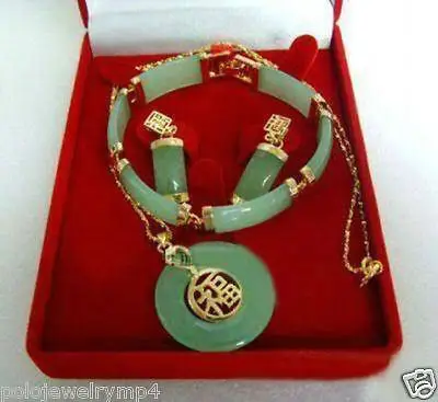 

hot sell new - New Jewelry 14K GP Jade pendant Errings Bracelet set 18K gold plated watch wholesale Quartz stone CZ crystal JI