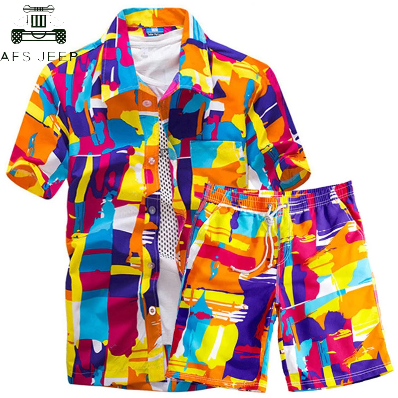 

Hot Sale Mens Hawaiian Shirts Set 2019 Fashion Summer Floral Shirts Men +Print Beach Shorts Short Sleeve Tracksuit Men's Sets
