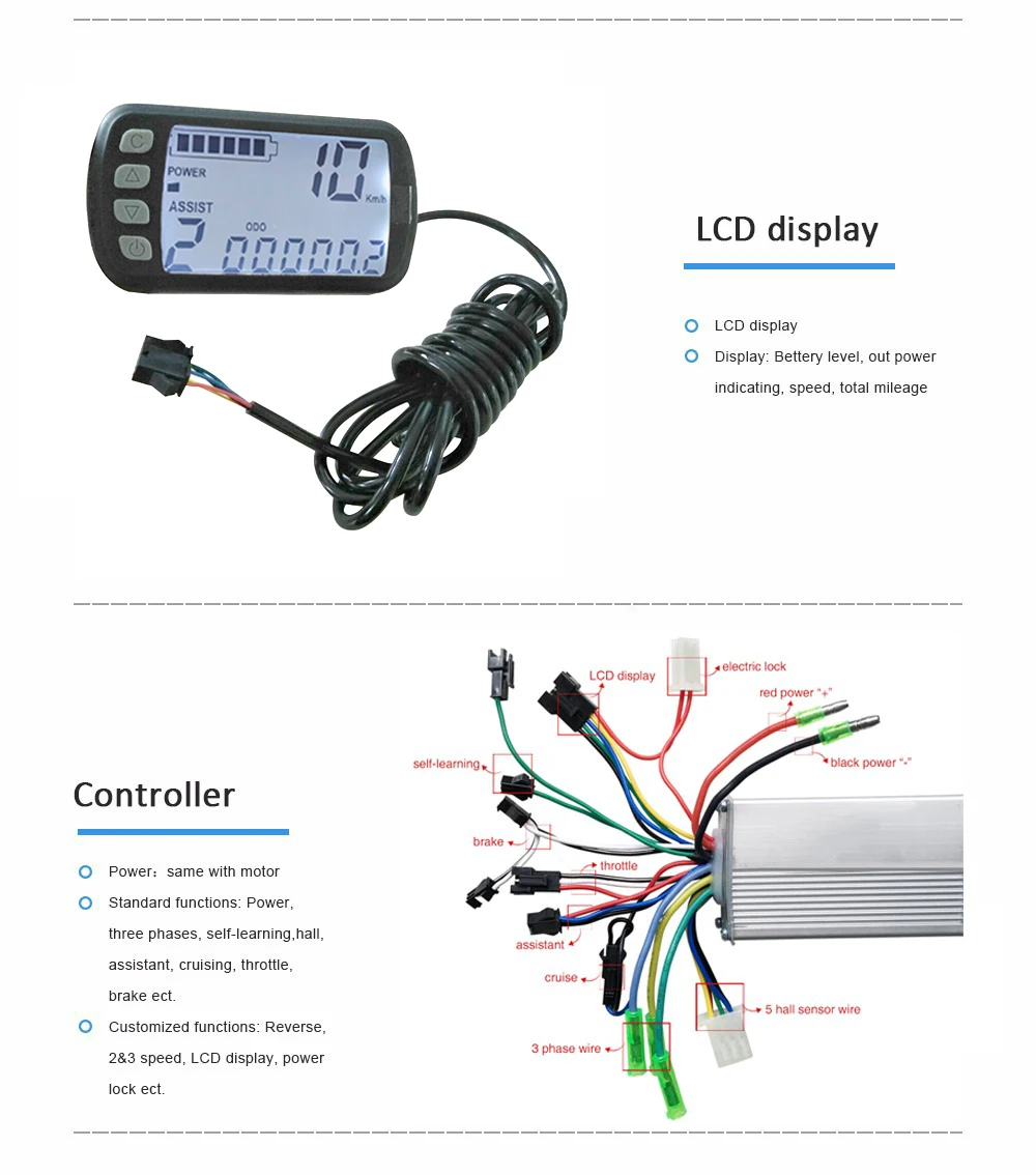 Perfect Electric Bicycle 36V48V24V 250W 500W 1000W Electric Bike Controller With LCD Display Brushless Ebike Controller Ebike Accessory 1