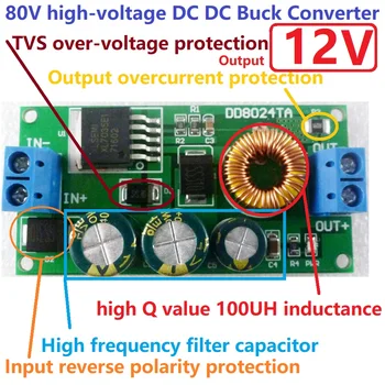 

9W High-Voltage DC-DC Converter 80V 72V 64V 60V 48V 36V 24V to 12V Buck Step-Down Module for Wifi Bluetooth Wireless Controller