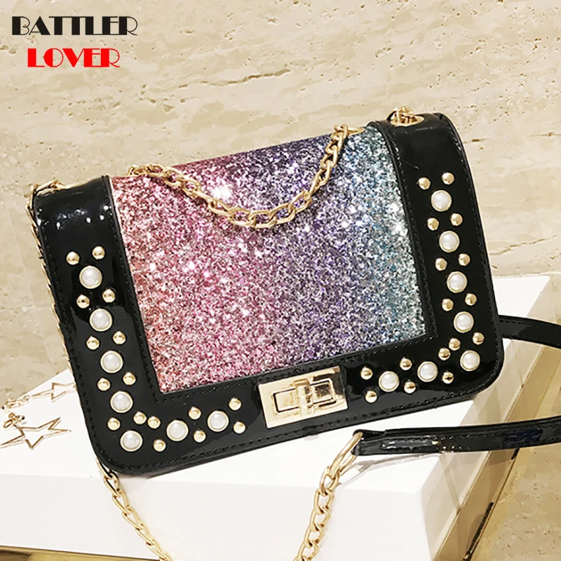 pearl crossbody bags for women 2019 summer candy colored luxury bags diamonds silicone jelly shoulder messenger bags chains girl