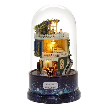

LED Light Dollhouse Rotating Music World Rabbit Star Dreams 3D Assembly DIY Household Kit Assemble Model Kits Gifts Kids