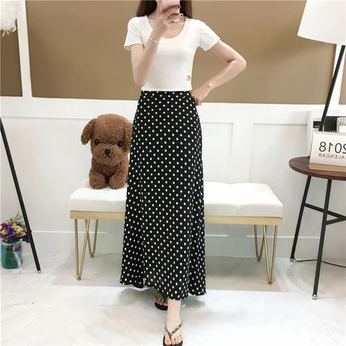 Tingyili Polka Dot Print Long Skirts 