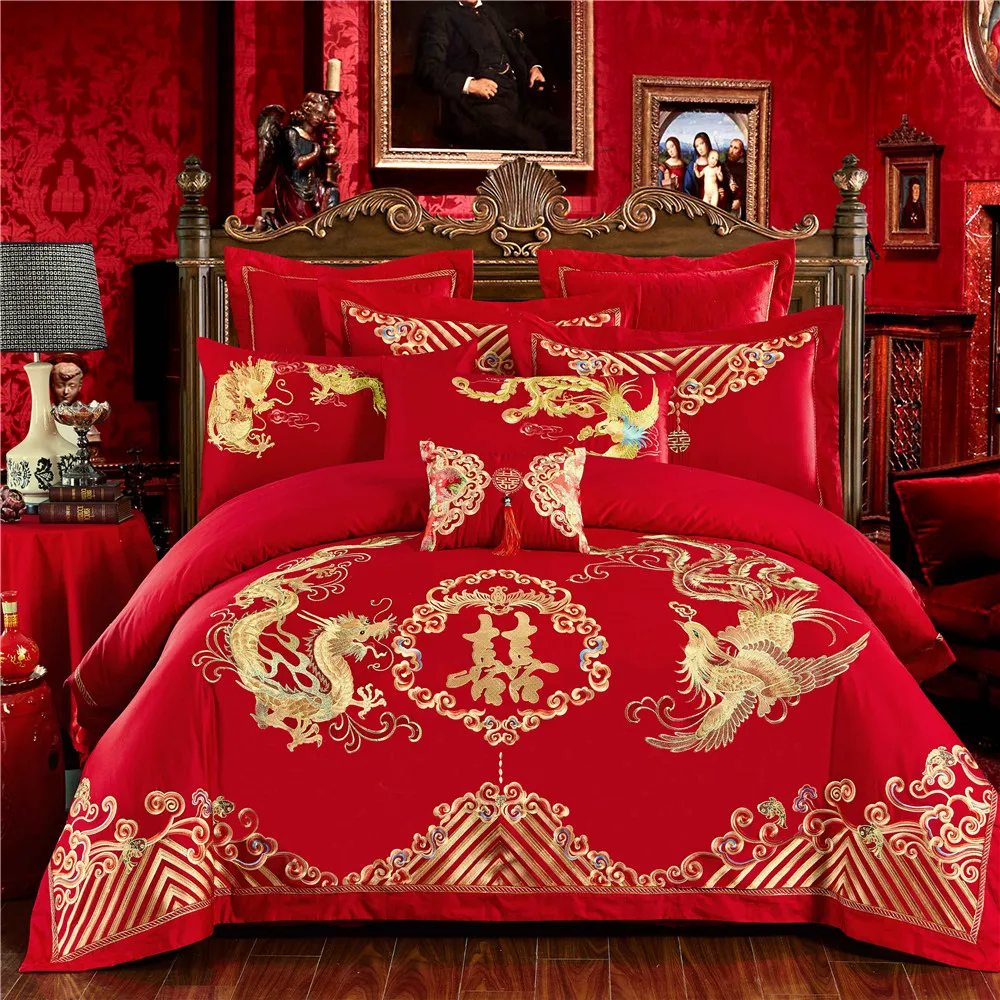 Chinese Wedding Red Bedding Set Asian Bedding With Dragon And