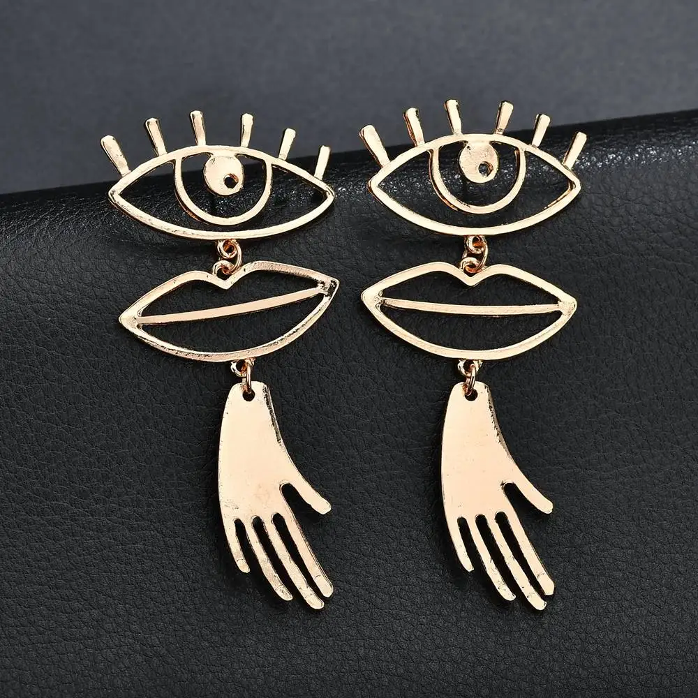 

Terreau Kathy Gold Color Chic Palm Statement Stup Earrings Hyperbole Big Eyes Tassel Earring For Women Bijoux 2018 ZA Earrings