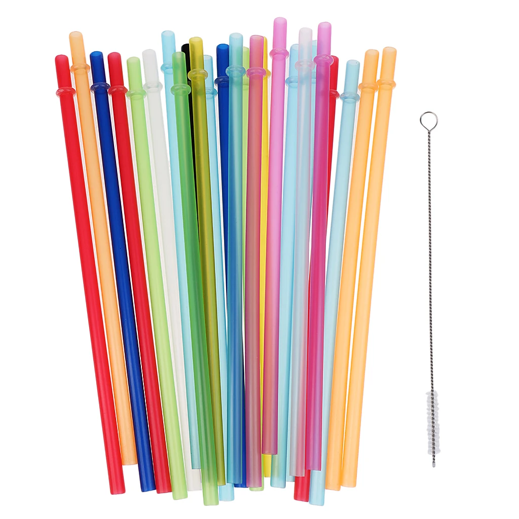 25x Colorful Reusable Hard Plastic Drinking Straws + 1x Free Free Cleaning Brush Mason Jar and Tumblers Party Holiday DIY Decor