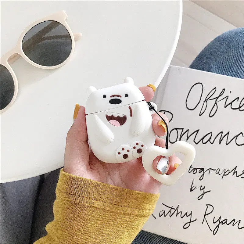 Cartoon funny bears headset pouch for airpods case wireless bluetooth headphone earphone charging box bare silicone airpod skin - Цвет: Белый