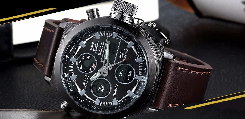 GIMTO Лидирующий бренд Мужские часы с черным циферблатом цифровые армейские мужские часы водонепроницаемые креативные светодиодный наручные часы Relogio Masculino