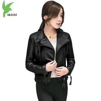 

New Women Spring Autumn PU Leather Jacket fashion Casual top Slim Soft Moto Coat Black Biker Short Leather Jackets Female 1974