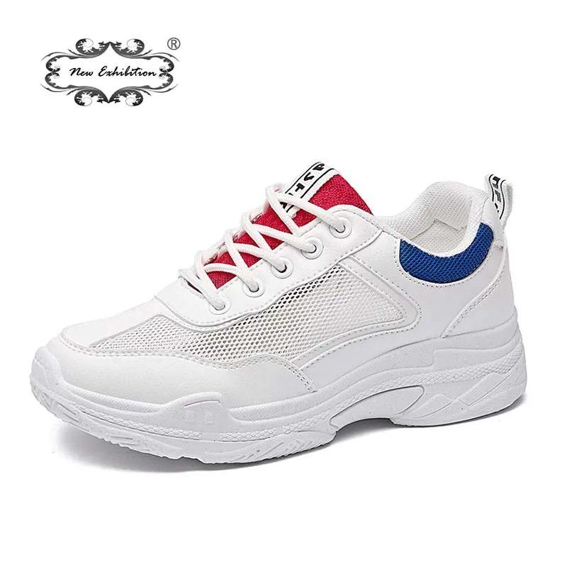 

New exhibition 2018 fashion women casual shoes Comfortable Breathable Mesh platform white Trainers spring women's Old sneakers