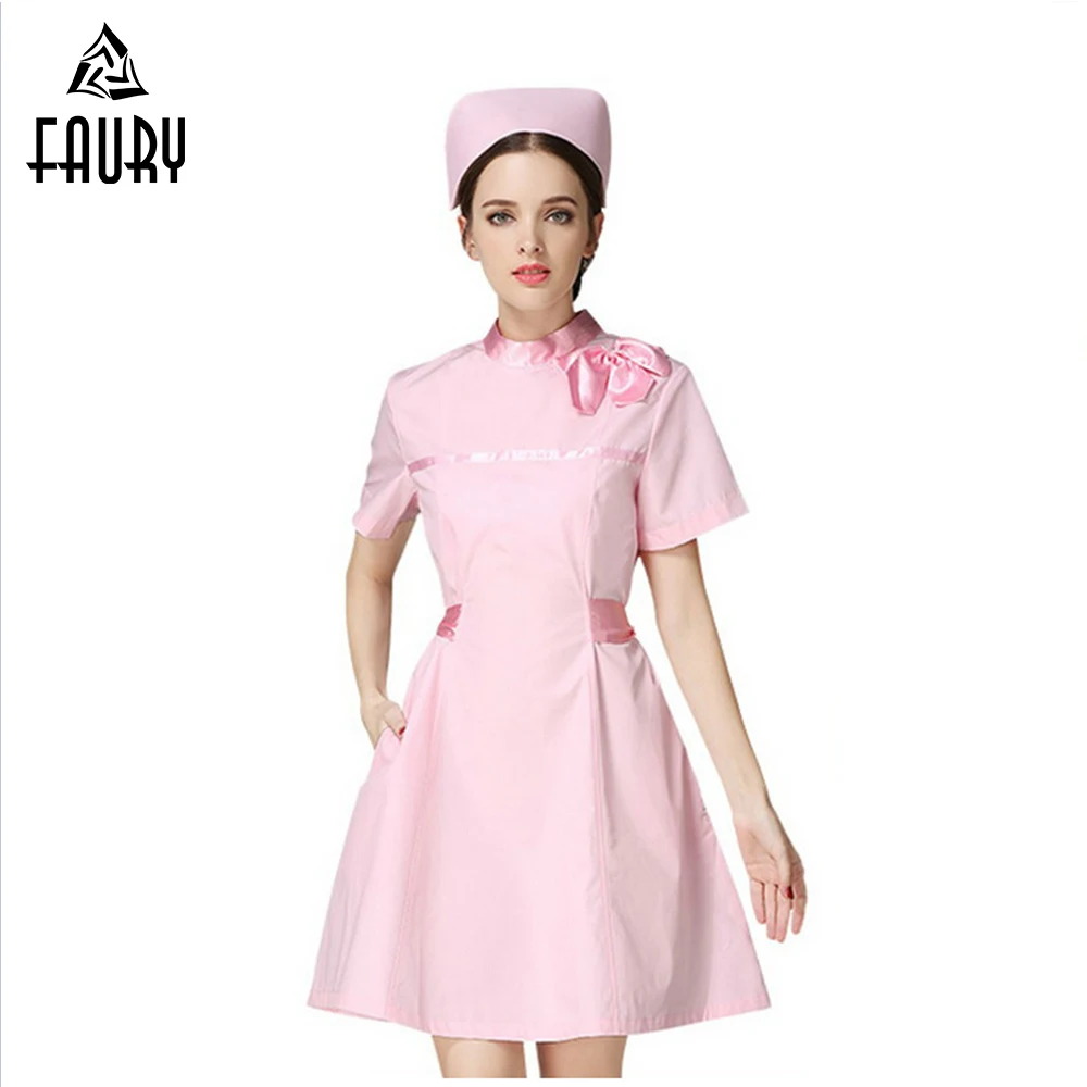 Дизайн, Женская рабочая одежда для медсестры с круглым вырезом и коротким рукавом, Униформа, медицинская одежда для больниц, салонов красоты, мантия-пальто