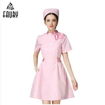

New Design 2018 Women O Neck Short Sleeve Nurse Work Wear Uniforms Doctors Scrubs Hospital Beauty Salon Medical Dress Gown Coat