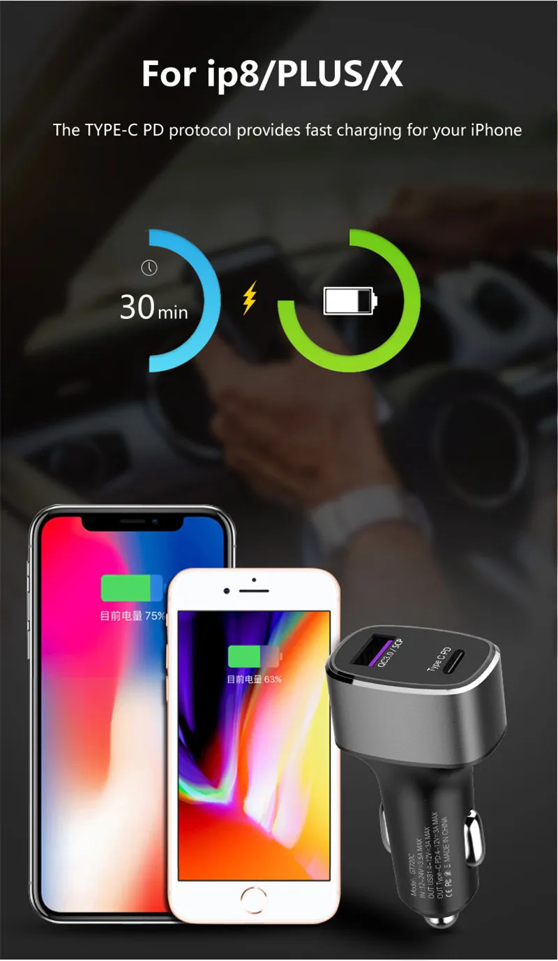 MLLSE SuperCharge +QC3.0 + PD Fast Quick Car Charger For iPhone X 8 SAMSUNG S9 S8+Note 8 HUAWEI P20 Pro P20 P10 P10 Plus Honor 9 (14)