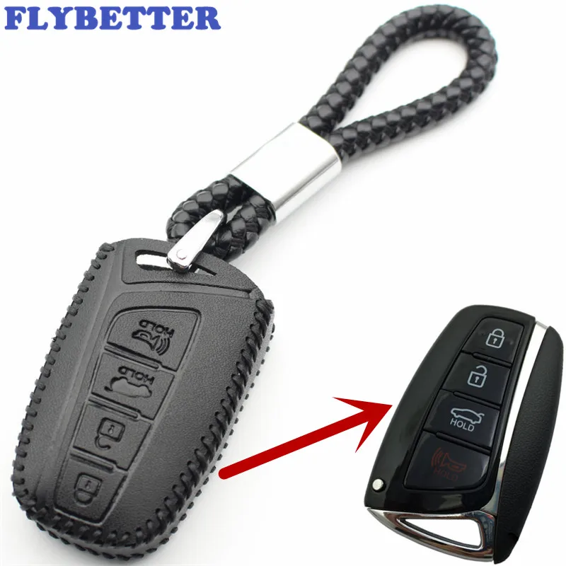Чехол FLYBETTER для смарт ключей Hyundai SantaFe/Equus/Azera/Genesis L110 из натуральной кожи с 4