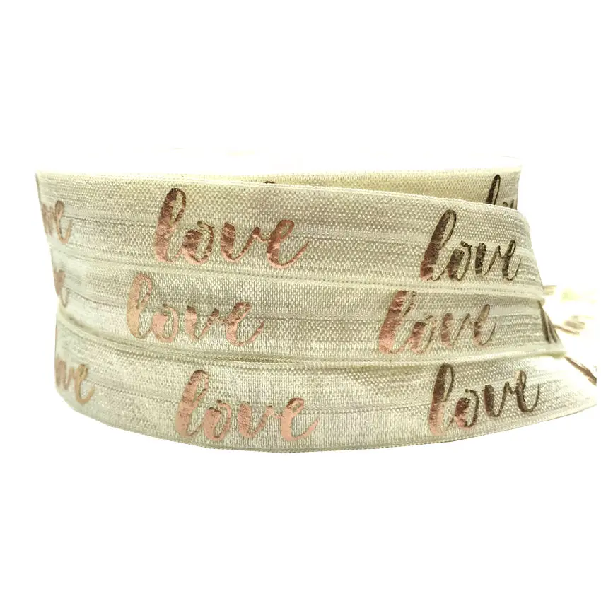 iovry rose foil 16 мм Золотая Серебряная фольга любовь печать сложить над эластичным 10Y FOE атласная лента для DIY головной убор браслет торговля аксессуарами для волос - Цвет: iovry rose foil